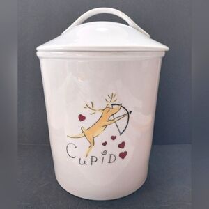 Pottery Barn Reindeer Cupid Cookie Jar / Ice Bucket RARE